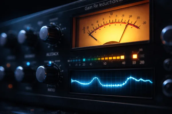 Compresor de estudio controlando la dinámica de una señal de bajo