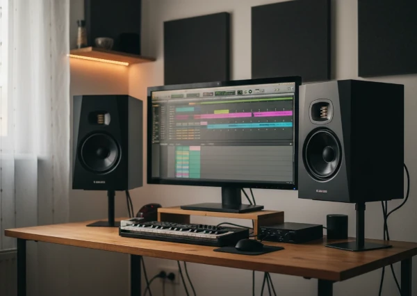 Home estudio con altavoces Adam Audio T5V