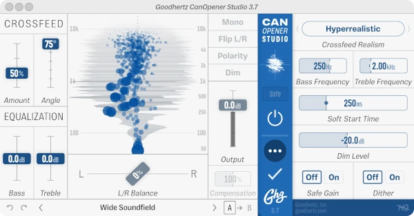 Pantalla del plugin de crossfeed Goodhertz CanOpener Studio