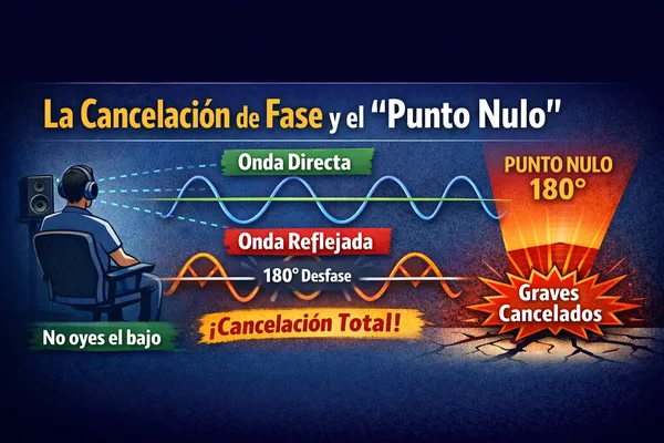 Imagen ilustrando la cancelación de fase causada por las ondas rebotadas en un estudio de sonido